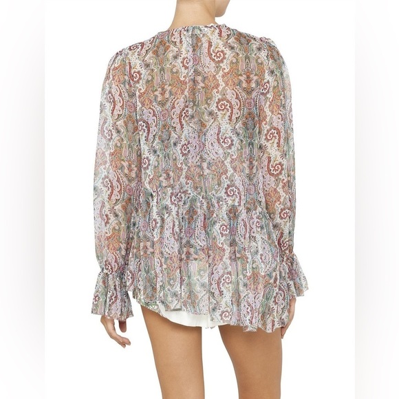 Zimmermann Ninety-Six Asymmetric Silk Multicolor Paisley Print Blouse EUC Size 0 - Picture 3 of 12